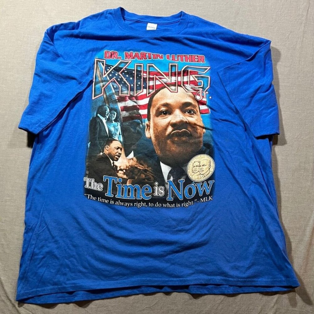 Martin‎ Luther King The Time Is Now Shirt Adult 3XL Blue Short Sleeve Tee Mens.